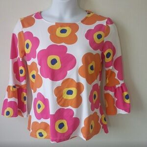 🧡💗Sailor Sailor Vibrant Floral Women's Blouse Bell 3/4 Sleeve Large
